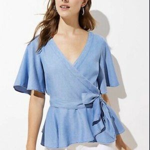 Ann Taylor Petite Small Chambray Peplum Blouse
